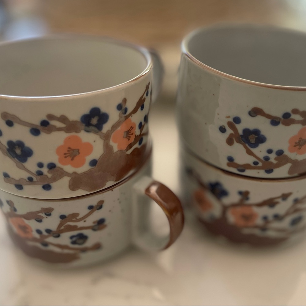 Grandma Core Floral Ceramic Mugs  with Brown and Blue Accents